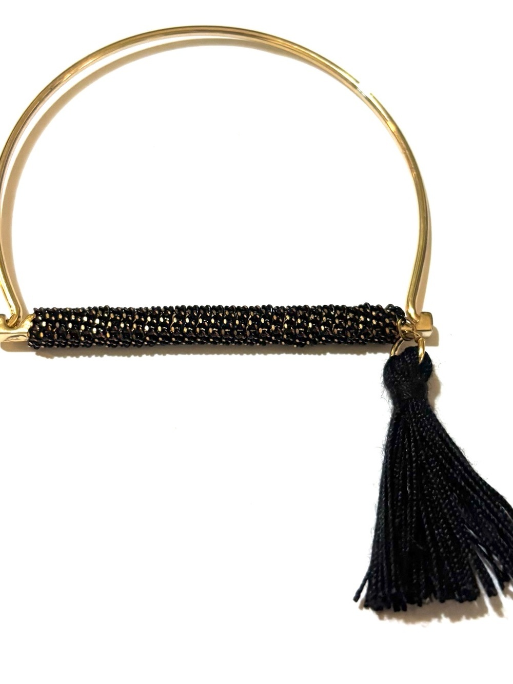 Gold Bracelet with Black Beaded Bar and Tassel
